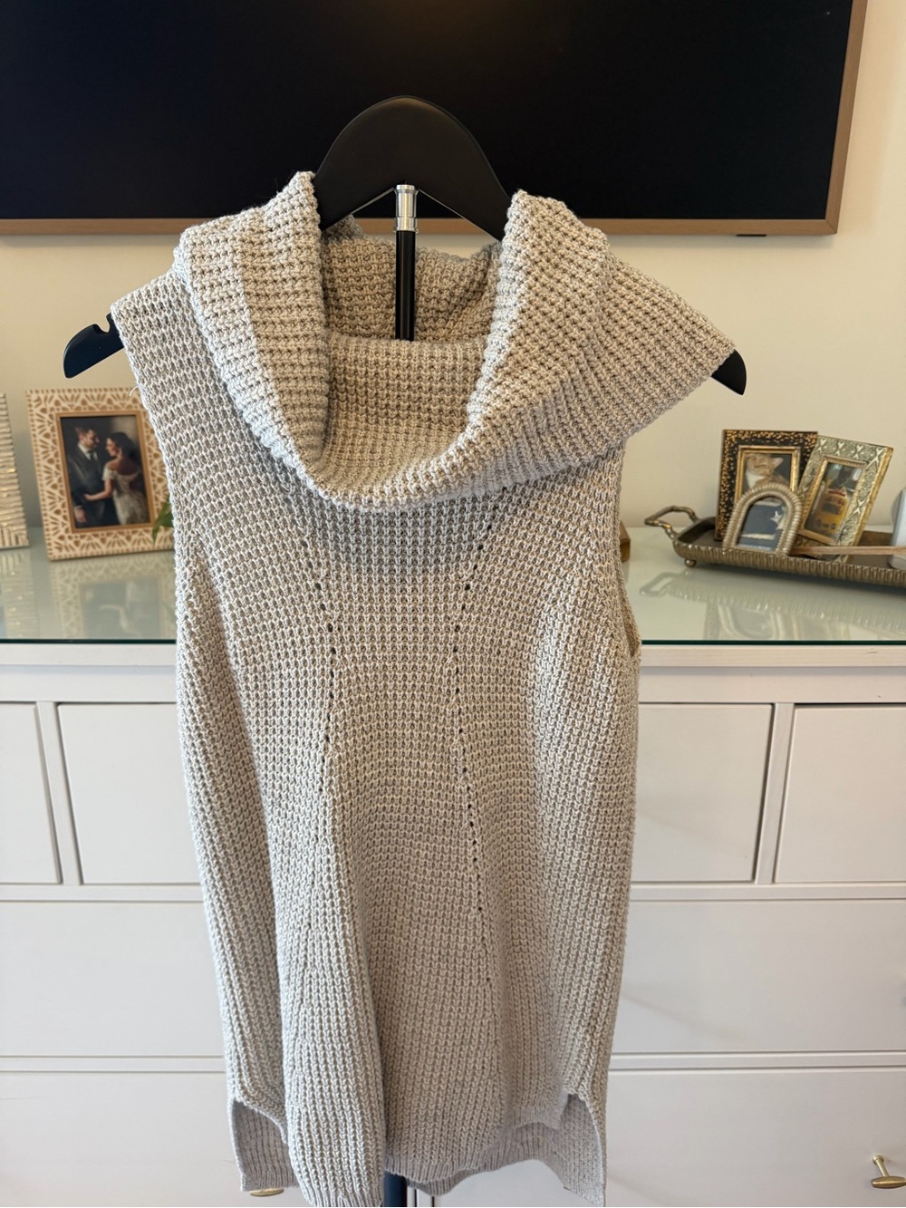 Max Studio Sleeveless Cowl Neck Knit Vest - Light Gray